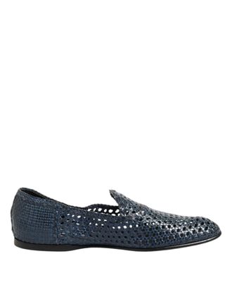 Dolce & Gabbana Blue Woven Leather Slip On Loafers Mens Shoes