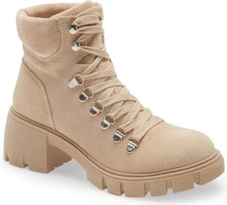 Steve Madden Hint Boots Womens Sand Suede Lace Up Block Heel Ankle JOBB205