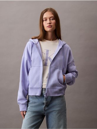 Calvin Klein Womens Archive Logo Fleece Zip Hoodie - Purple - XS