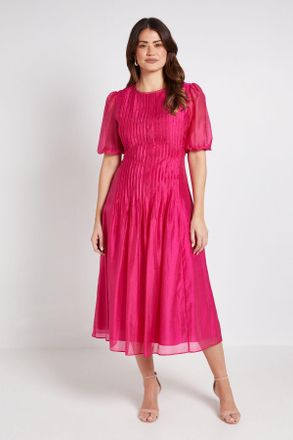 Wallis Womens Tencel Pintuck Detail Midi Dress - Purple Viscose - Size 12 UK
