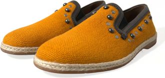 Dolce & Gabbana Mens Orange Linen Leather Studded Loafers Shoes