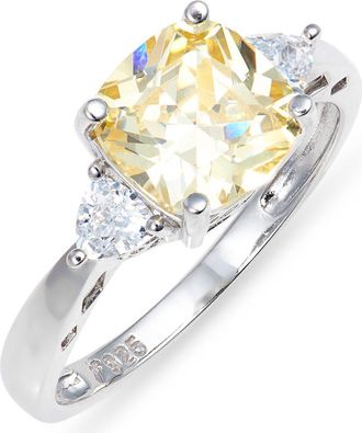Nordstrom Cushion Cut Cubic Zirconia 3-Stone Ring in Clear- Yellow- Platinum Plated at Nordstrom, Size 8