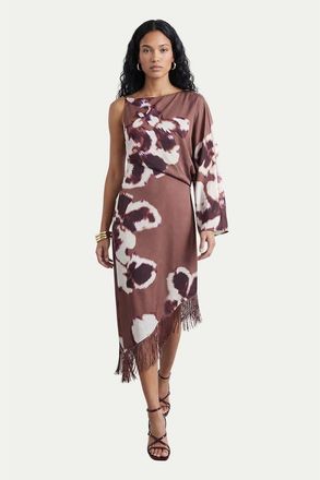 Warehouse Petite One Shoulder Satin Midi Dress in Floral at Nordstrom, Size 10
