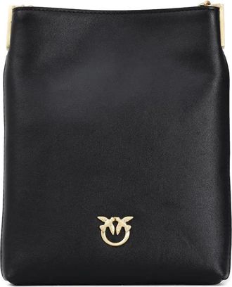 Pinko Love Birds leren schoudertas - Zwart