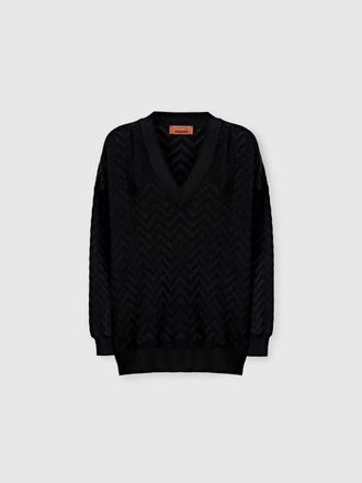 Missoni Chevron Cotton And Viscose V-neck Sweater in Black at Nordstrom, Size 44 It