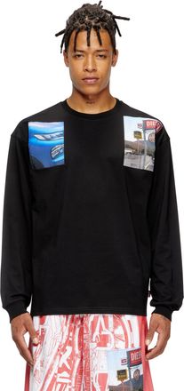 Diesel Long-sleeve T-shirt with logo photo patches - T-Shirts - Man - Black