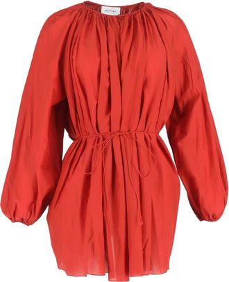 Matteau Gathered Mini Dress in Red Organic Cotton And Silk