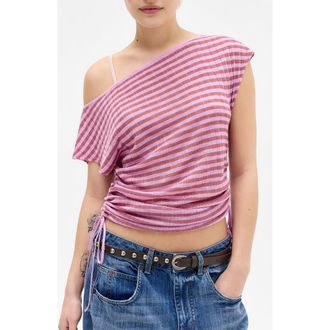 BDG Bailey Striped Ruched Top in Pink Stripe at Nordstrom, Size X-Small