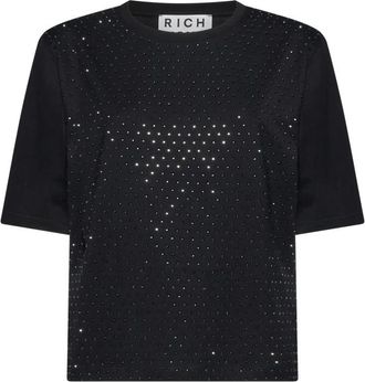 John Richmond T-shirt met Micro Luminous Appliqu&eacute;s - Dames - T-shirts - Zwart - S - Tops