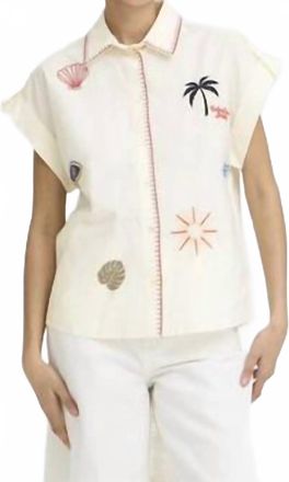 b.young Button Front Embroidered Blouse In Ivory Multi