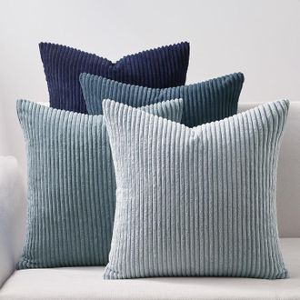 OEM Fundas De Coj&iacute;n De 45x45 Cm Para Sof&aacute;, Pana Degradada Azul, Supersuaves, Juego De 4 Fundas De Coj&iacute;n Para Cama De Adulto, Silla, Jard&iacute;n, Sill&oacute;n, Decora