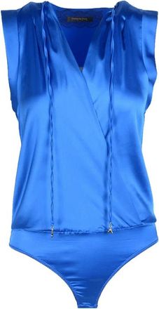 Patrizia Pepe Blue V-Neck Viscose-Blend Bodysuit