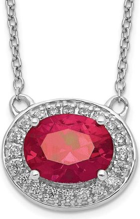 Diamond2Deal 14k White Gold Diamond and Oval Ruby Pendant Necklace