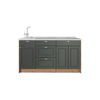 Vicco Bloque De Cocina Fame-line, Verde Dorado Casa De Campo, 150 Cm, Et M&aacute;rmol, Vicco