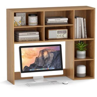 Costway Libreria da Scrivania, Scaffale per Scrivania con 3 Ripiani Regolabili e Scomparto Aperto per Monitor 27, Organizzatore di Spazio per Casa