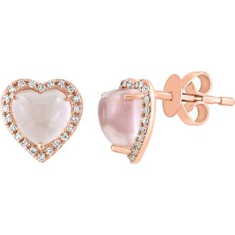 Effy Pink Quartz & Diamond Heart Stud Earrings - 0.13ct. at Nordstrom Rack