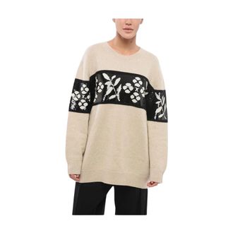 Max Mara Paillettenversierde Kasjmiertrui - Dames - Ronde hals truien - Beige - M - Kasjmier - Truien & Vesten