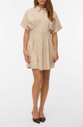 Vero Moda Friba Pleated Mini Shirtdress in Cement at Nordstrom, Size X-Small