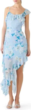 Steve Madden Sorellia Floral Print Asymmetric Ruffle Dress in Bloom at Nordstrom, Size Small