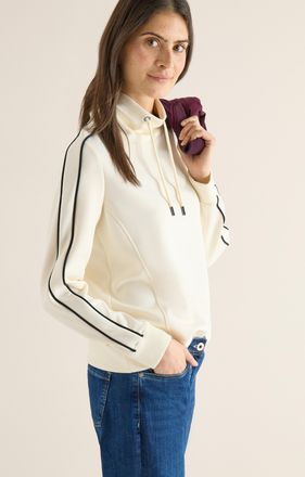 Cecil Sweatshirt CECIL, Damen, Gr. XXL (46), creamy wei&szlig;, Sweatware, Obermaterial: 54% Polyester, 39% Viskose, 7% Elasthan, unifarben mit Farbeinsatz, l&auml;ssi