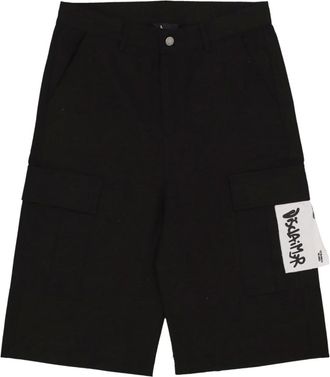 Disclaimer Korte Broeken, Heren, Zwart, M, Katoen, Logo Zwarte Knielange Cargo Shorts