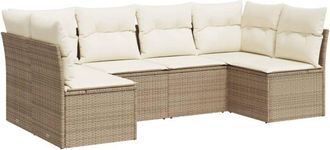 vidaXL Juego De Sof&aacute;s Jard&iacute;n Con Cojines 6 Pzas Rat&aacute;n Sint&eacute;tico Beige Vidaxl