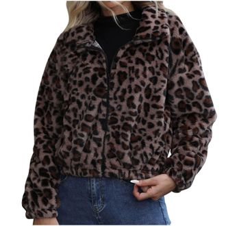 Generic Winter Coats for Women UK Ladies Lightweight Jackets Ladies Fleece Jackets Leopard Print Casual Loose Warm Plus Size Coat Ladies Sherpa Fleece Jackets