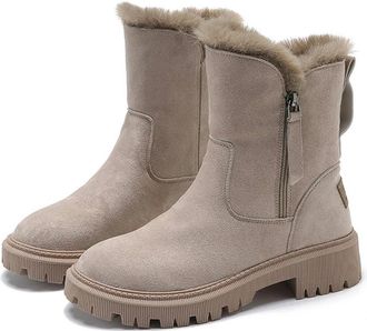 Generic GLDFW Snow Boots Women Winter Warm Platform Boots Non-Slip Short Plush Flats Suede Shoes Mujer Apricot