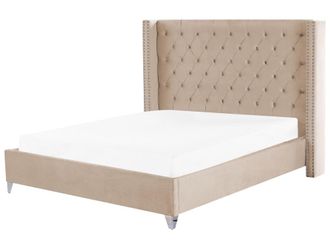 Beliani Cama matrimonial de tejido beige 180x200