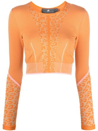 adidas by Stella McCartney TrueStrength seamless long sleeve crop top - women - Recycled Polyamide/Recycled Polyester/Spandex/Elastane - M - Orange