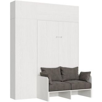 Itamoby Letto matrimoniale francese a scomparsa 140 verticale Sof&agrave; con colonna e pensili - kentaro - Colore: Bianco Frassino
