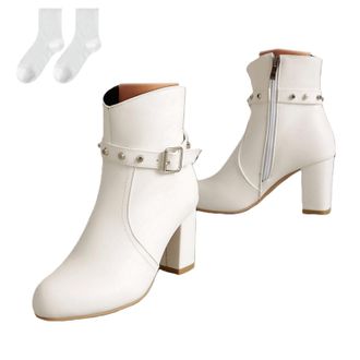 Generic Womens Ankle Boots with Block Heels, Black Ankle Boots with Buckle Straps, Comfortable Heeled Shoes Made of Faux Leather, Fashionable Short Boots for 