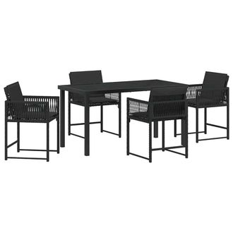 Berkfield Home 5 Piece Garden Dining Set with Cushions Black Poly Rattan