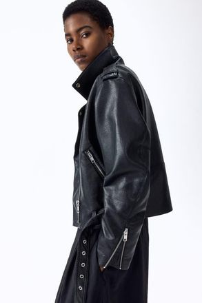 H&M Coated Biker Jacket in Black at Nordstrom, Size X-Small