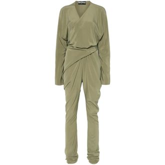 Cortana Tied Waist V-Neck Draped Jumpsuit - female - Cortana - Jumpsuits - Green - M - Jumpsuits & Playsuits
