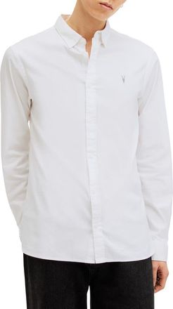 AllSaints Hawthorne Solid Stretch Cotton Button-Up Shirt in White at Nordstrom, Size Xx-Large