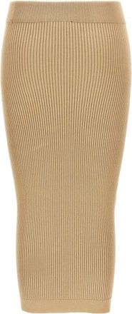 Balmain Ribbed Knit Midi Skirt - Beige