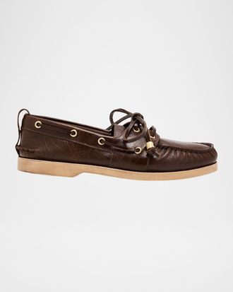 Golden Goose Men & apos;s Leather Moc-Toe Boat Shoes