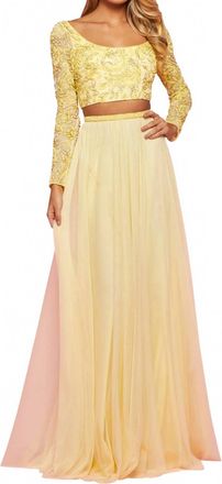 Sherri Hill Two Piece Beaded Long Sleeve Dress In Yellow