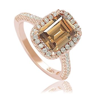 Suzy Levian Bridal Brown Cubic Zirconia with Halo Rose Sterling Silver Ring