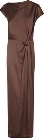 Federica Tosi Black Draped Back Slit Satin Maxi Dress