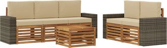 vidaXL Conjunto De Sof&aacute;s De Exterior 6 Uds. Natural Y Beige Vidaxl