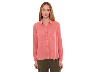 L.L.Bean Cloud Gauze Shirt Long Sleeve Womens Clothing Dark Salmon : LG, Cotton
