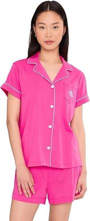 Lauren Ralph Lauren Hammond Knit Short Sleeve Collar Boxer Pajama Set Womens Pajama Sets Dark Pink : LG (US 12-14), Cotton/Modal