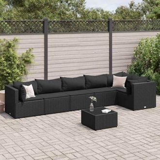 vidaXL Vidaxl - Set De Muebles De Jard&iacute;n Y Cojines 7 Pzas Rat&aacute;n Sint&eacute;tico Negro
