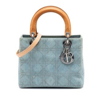 Dior Pre-owned Dior Medium Denim Cannage Studded Lady Dior Ladies MLBQ3TSMPGBLAU5E