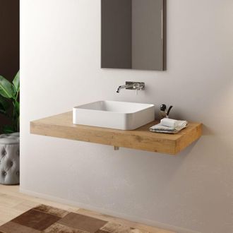 Mobo Mensolone Bagno Per Lavabo Da Appoggio 100cm - Dim. Cm(Lxpxh):100x46x8 Tabacco - Mob