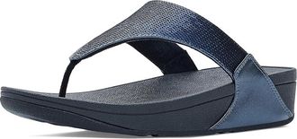 FitFlop Lulu Sequin Toe-Post Sandals Womens Wedge Shoes Metallic Cosmic Blue : 10 M (B), Leather