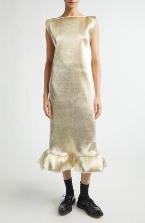Melitta Baumeister Puffle Metallic Ripple Dress in Light Gold at Nordstrom, Size Medium