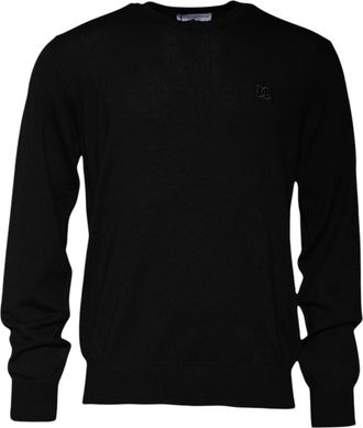 Dolce & Gabbana Black Logo Wool Crew Neck Pullover Mens Sweater (Pre-Owned)